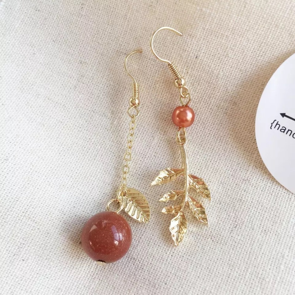 COS boho asymmetry gold leaf handmade earrings